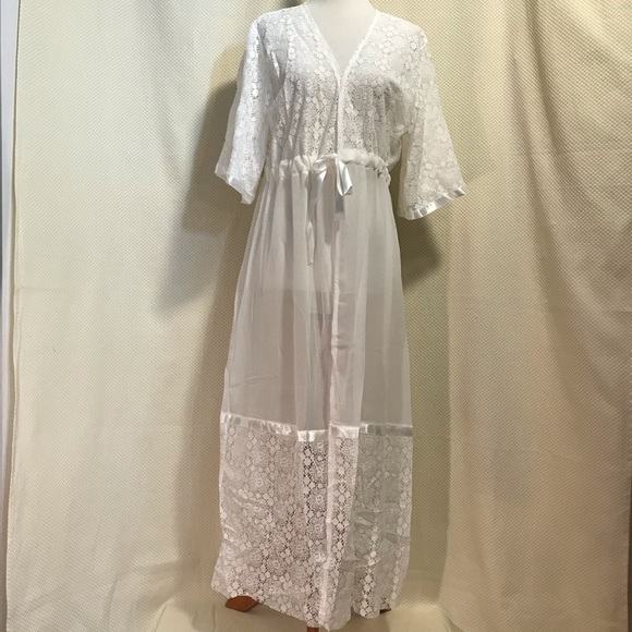 Lace Kimono Beach Cover Up Shawl Robe Duster White - Picture 2 of 5